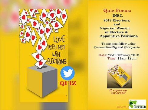 womenfundng's tweet photo. Quiz Alert! 
20 questions for 20 #LoveDoesNotWinElections   Books!

How much do you remember about  Nigerian Women in governance?

Give this a shot &amp; earn free  strategies to win elections! @Omojuwa  @Naijavote  @sheImpactNg  #2CanWinThisGame https://t.co/Hvxy33crvg