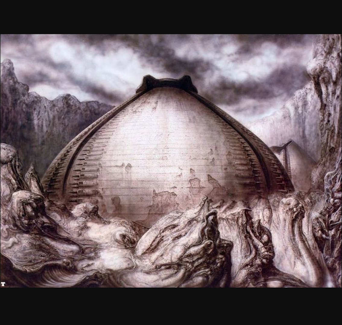 Pt.2. Jodorowsky's DUNE (1970s) didn't happen but 40 years later Ridley Scott re-used some of the images HR.Giger created for it - in Prometheus. They became stone relics forgotten by time - rediscovered on the alien planet. #ALIEN