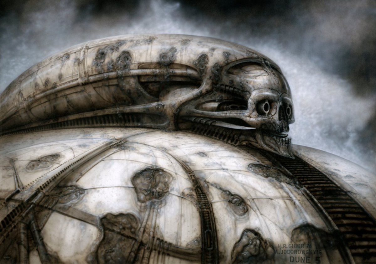 Pt.2. Jodorowsky's DUNE (1970s) didn't happen but 40 years later Ridley Scott re-used some of the images HR.Giger created for it - in Prometheus. They became stone relics forgotten by time - rediscovered on the alien planet. #ALIEN