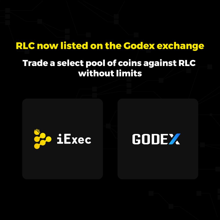 iEx_ec's tweet photo. RLC is now listed on the Godex automatic exchange, where users can trade a select pool of coins/tokens against $RLC. https://t.co/K1HZEPTY0K https://t.co/M3zoW1qeXg