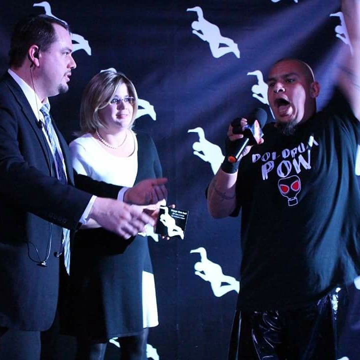 RampageLBK's tweet photo. We announced the winners for the 2017 Rampager Choice Awards at I of the Storm! Ms. Domino also presented the first ever Classy Award to Derec Mercer for his dedication to Rampage Wrestling! Thanks to all of you Rampagers who voted!! #RampageLBK #Doldrums #IoftheStorm #Rampagers https://t.co/dthsgK8yVe