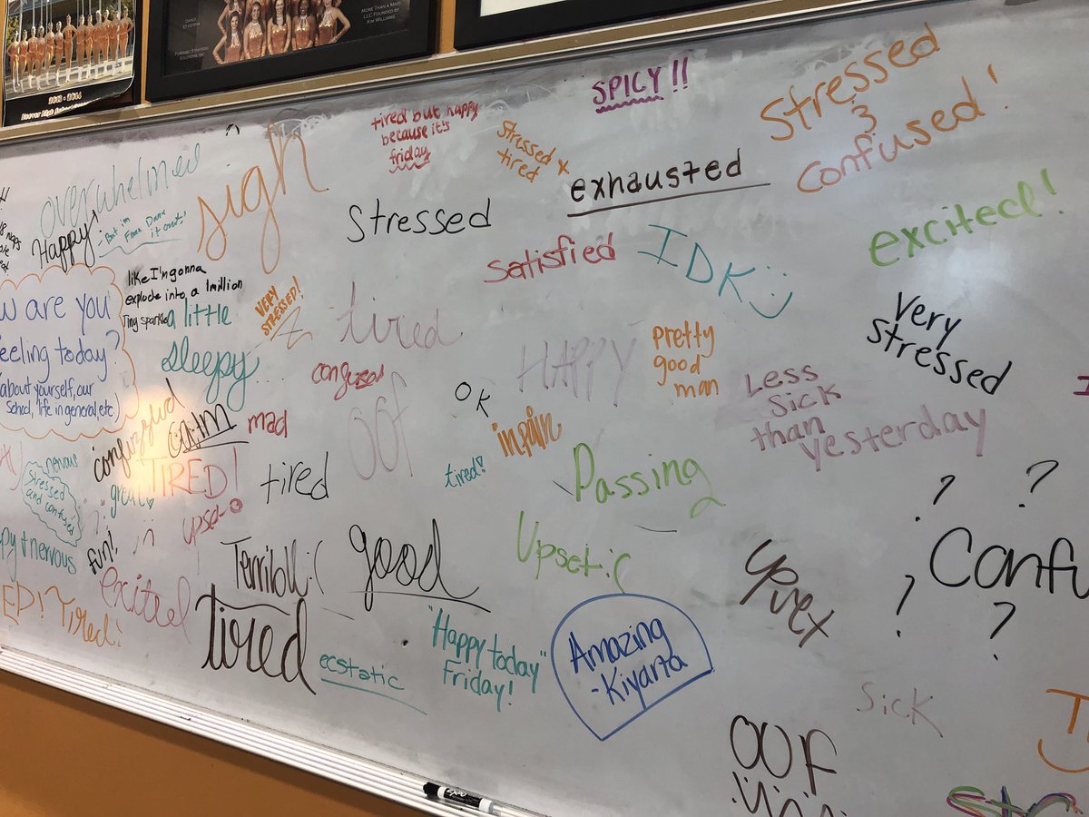 hooverdance1's tweet photo. @hooverdance1 students share their feelings during a difficult week. Our favorite? “Overwhelmed - but I’m finna dance it out” 🧡🖤🧡🖤 #hooverpride #healingthroughdance #danceitout https://t.co/LrryBYZd9N