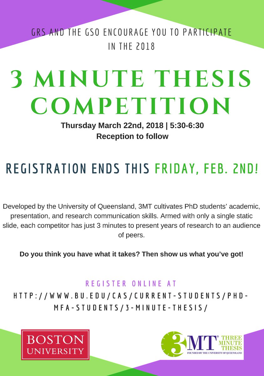 Hey PhD students: Registration for this year's 3 Minute Thesis Competition ends THIS FRIDAY! Sign-up today!
