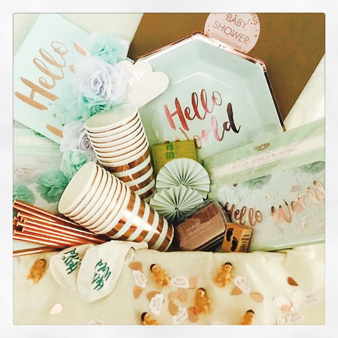 BABY LOVE 💗💛💙 Planning a baby shower and stressed just thinking about it?? Take a peek at our baby shower hamper online - everything you need for the perfect party! #partywithus #baby #babyshower #babyshowerideas #hampers #helloworld