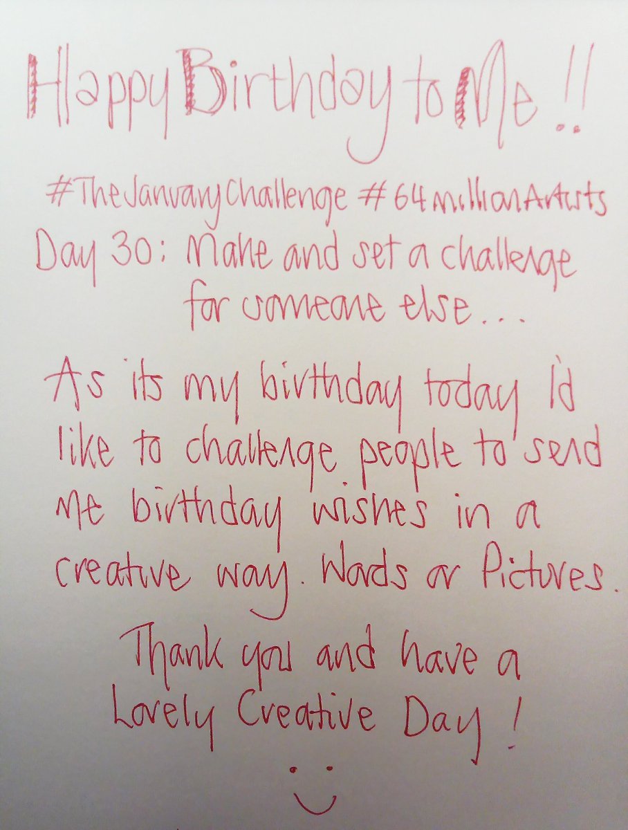 sjf40's tweet photo. Day 30: Set someone else a challenge... Well, it's my birthday today so I'm being a bit cheeky, say Happy Birthday to me... ;)
@64M_Artists #TheJanuaryChallenge #64MillionArtists #dothinkshare https://t.co/eSWcyHsA3d