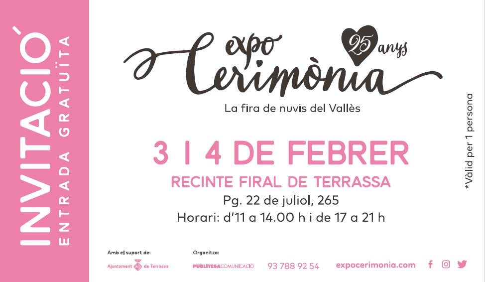 Expocerimonia's tweet photo. Obrim les portes del Recinte Firal de Terrassa!
Vine i t'ajudarem a organitzar el teu casament o celebració.

➡ Dissabte de 11 a 14 h i de 17 a 21 h
 ➡ Diumenge de 11  a 14 h i de 17 a 20 h

Descarrega't la teva entrada gratuïta https://t.co/8U3ULIHVw0