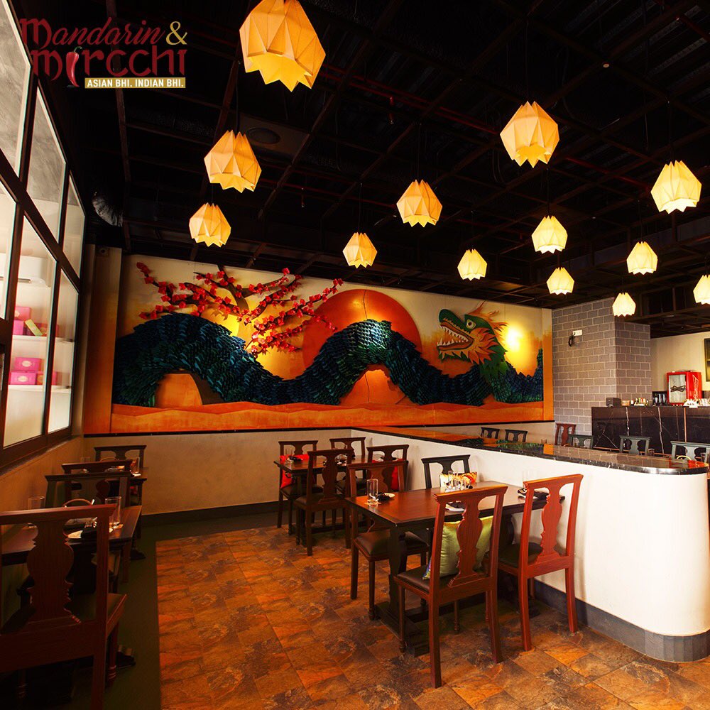 MandarinMircchi's tweet photo. Intricate origami lampshades used extensively as our signature décor element illuminate the restaurant. Enjoy a quick virtual tour of Mandarin &amp; Mircchi! https://t.co/ddlaSgtqNI