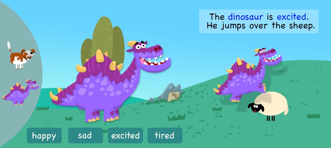Learn feelings words with dinosaurs!  "Hey Monster! English for Kids" is free to download on the #AppStore #ipad #iPhone #English #kids