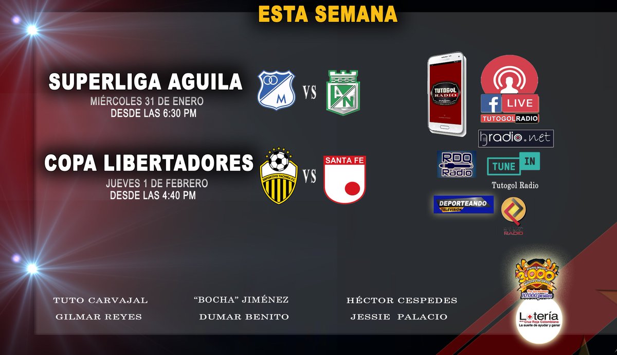 TUTOGOL's tweet photo. . https://t.co/CsH5cqhX1G #FelizMartes Esta Semana PLATAFORMA #MultiFutbol @TUTOGOL @BochaJimenez #SuperligaXTutoGol @MillosFCoficial V @ClubAtlNacional
#CopaLibertadores @DeportivoTachir V @SantaFe Aquí! https://t.co/virv8Qisf5 https://t.co/LVeMLWDP4r https://t.co/WiMgPDWi3h https://t.co/lnFpbZcIGf