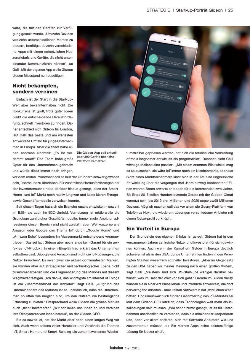 GideonSmartHome's tweet photo. For our #German friends, this week we were featured on the @funkschau_de magazine! 
Read our CEO's full interview (DE) @michelegalliMG 
#OMGideon #DIDAward #SmartHome #IoT #GideonSmartHome https://t.co/meZnYOLLGg