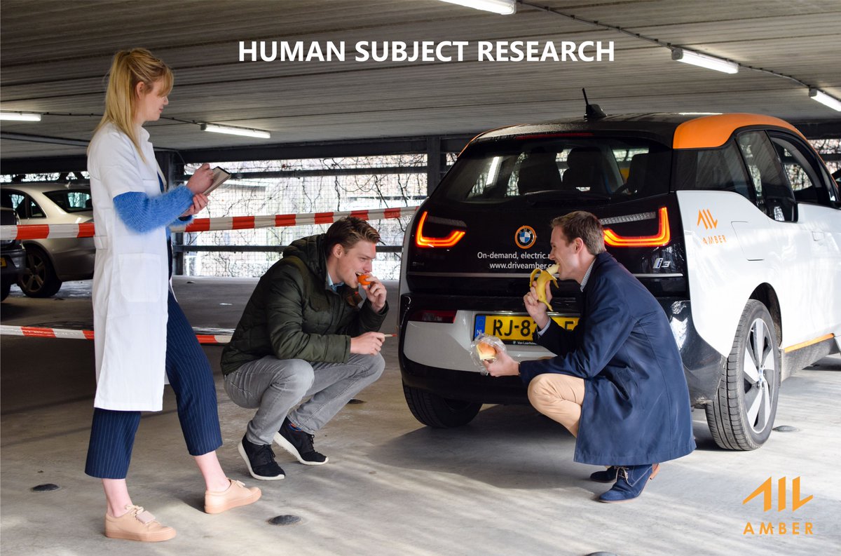 Like <a href="/VW/">Volkswagen</a>, we also ran some tests! But with no monkeys on hand and not being willing to potentially harm innocent humans, we forced two of our co-founders, Joep and Hans, to have lunch on the tailgate of an Amber #BMWi3. Thankfully the car is electric though so no harm done.