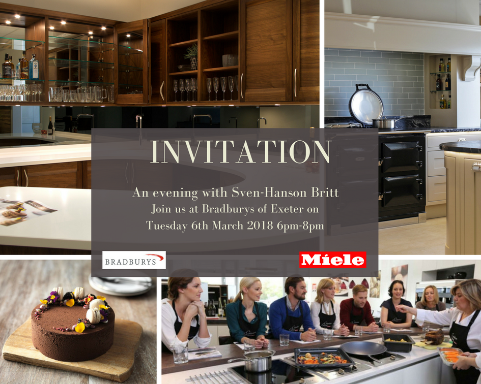 BradburysExeter's tweet photo. We would like to invite you to an evening with @Miele.​ Enjoy a glass of fizz and a wonderful three-course meal cooked by executive chef @Svenhansonbritt. Places are limited so call us today on 01392 796534 to book your place! #InspiredbyMiele #Exeter https://t.co/P2oOc6K4SB