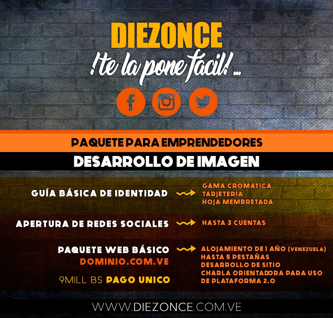 diezonceca's tweet image. Conoce nuestro #PaqueteParaEmprendedores y permite q seamos tus asesores. Comienza ya tu proyecto con una imagen ajustada al mercado global. ¡Anímate! Ocupa tu espacio en la web. Rápido, sin complicaciones y por menos de lo que imaginas. Diezonce.net ¡te la pone fácil!