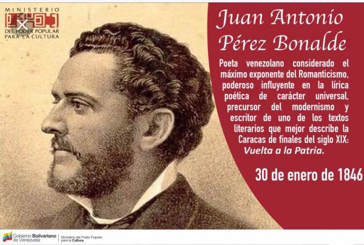 Tal día como hoy nace, en 1846, el poeta venezolano Juan Antonio Pérez Bonalde, precursor del modernismo y autor de “Vuelta a la Patria” #VenezuelaQuiereDialogoYPaz