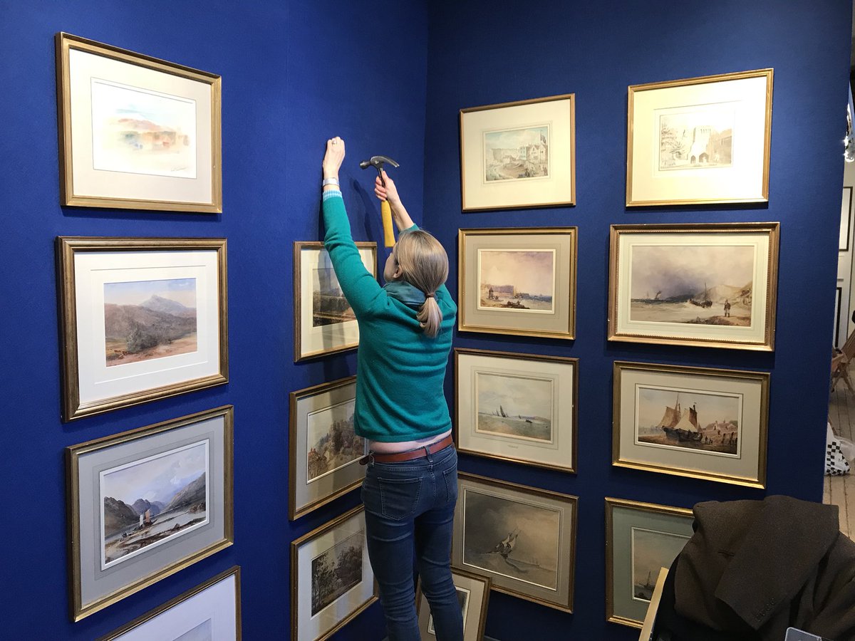 britishwcs's tweet photo. GPFA are globally multitasking this week - in London we are hanging our stand at the Works on Paper Fair at the Royal Geographical Society which opens tomorrow, meanwhile in New York... #worksonpaperfair #watercolours #drawings #jetsetters #rgs #southkensington #london #newyork https://t.co/qEkjLE5If7