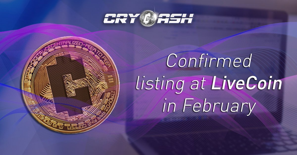 cry_cash's tweet photo. @livecoin_net confirmed listing #CRYCASH starting February, 28! Available pairs for trading: CRC / ETH / BTC / USD / EUR. The initial price per 1 CRC will be announced additionally. This is just the beginning! We continue negotiations with other crypto exchanges. Stay tuned! https://t.co/Oc2Q5qISZ4