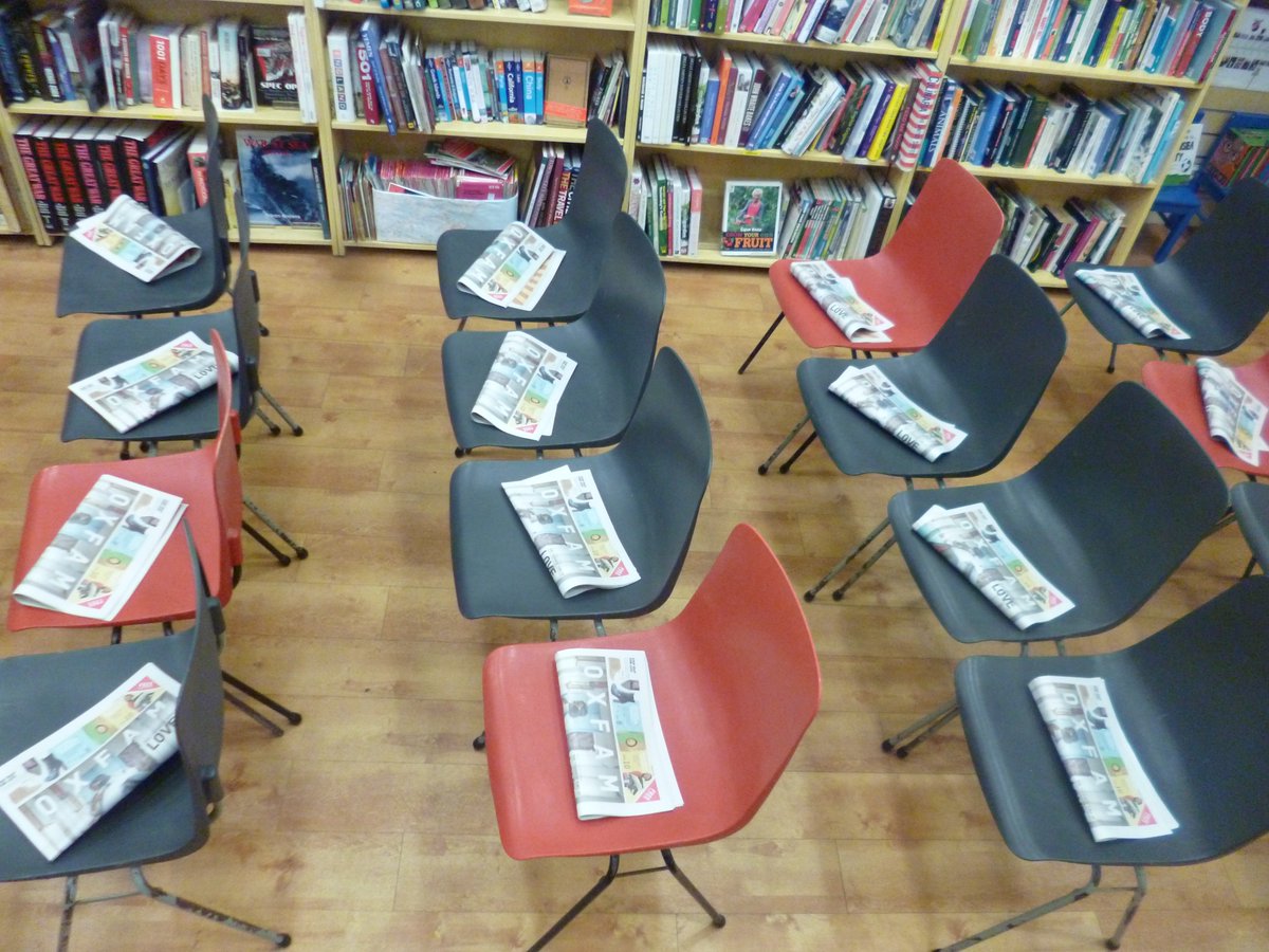 OxfamCastleSt's tweet image. awesome new #oxfam newspapers on seats ready for #RedPoets magazine launch in shop tonight #foundinoxfam