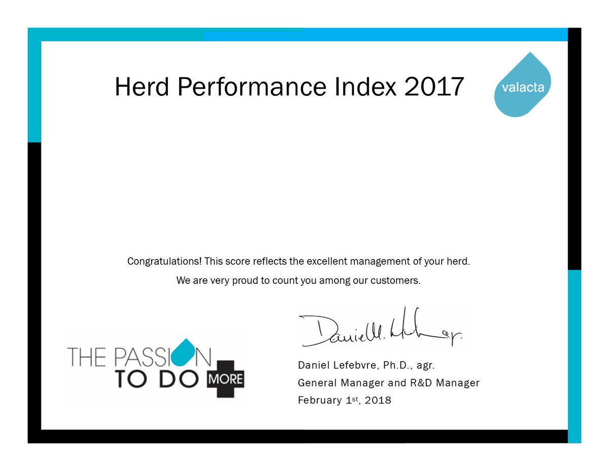 Congrats to the top three #HerdPerformanceIndex herds in #Newfoundland , N and N Farm Ltd., Larch Grove Farms, and Cornerstone Farms, finishing 1, 2 &amp; 3, respectively. From all of us <a href="/Valacta/">Valacta</a>, fantastic job! <a href="/CanWestDHI/">CanWest DHI</a> <a href="/HolsteinCanada/">Holstein Canada</a> @FarmerboyLee <a href="/ShawnRuby2/">Shawn Ruby</a> <a href="/ianthefarmer/">Ian C Richardson</a>