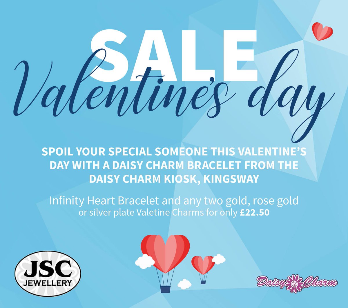 KingswayCentre's tweet photo. Come &amp; take a look at the JSC Jewellery stall located in the centre. They sell Daisy Charms &amp; Medical Alert bracelets &amp; are currently running an excellent #Valentines promotion not to be missed!  Check out also their newly launched Facebook page Daisy Charm Kiosk Kingsway #charms https://t.co/Yc4pkKca8U