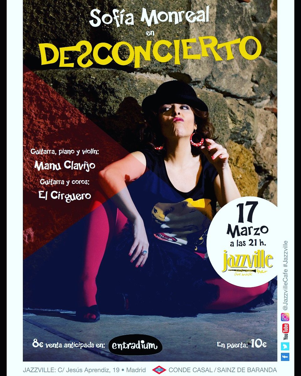 entradium.com/entradas/sofia… Ya podéis comprar entradas para el DesConcierto que daré el sábado 17 de Marzo en el #jazzville  #Madrid #desconciertodesofiamonreal @clavijomanu <a href="/El_Cirguero/">El Cirguero</a> <a href="/albacasi/">Alba CasSi</a> <a href="/JazzvilleCafe/">Jazzville Café</a>