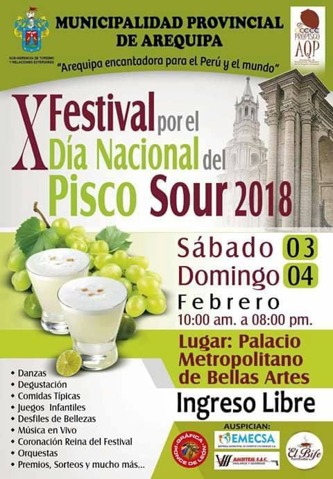 EmecsaAqp's tweet photo. 👉#Emecsa 👍#Tradicion 👍#Cultura 👍#Arte 
👉#Gastronomia 
Este viernes 03 y 04 de Febrero...
X Festival por el Día Nacional del Pisco Sour donde se realizará la presentación, de gustación y venta de este aperitivo, en las instalaciones del Palacio Metropolitano de Bellas Artes https://t.co/kWSJbH8llY