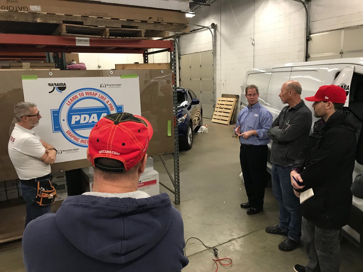 Tim <a href="/Ritrama_USA/">Ritrama USA</a> talking about their wall graphic vinyl while <a href="/RobIvers/">Rob Ivers</a> shows how to apply #SGIA PDAA #wraplikeapro training!