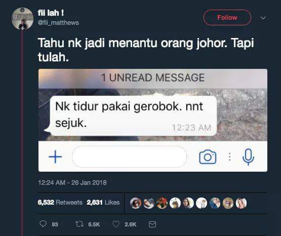 MingguanWanita's tweet photo. Ada yang nak tidur pakai gerobok malam ni π
π
Mak-mak orang johor mohon ajarkan bakal menantu ni..ππ
#gerobok
#gebor
#loghatjohor
#selamatmalam https://t.co/uSlgdBBpVB
