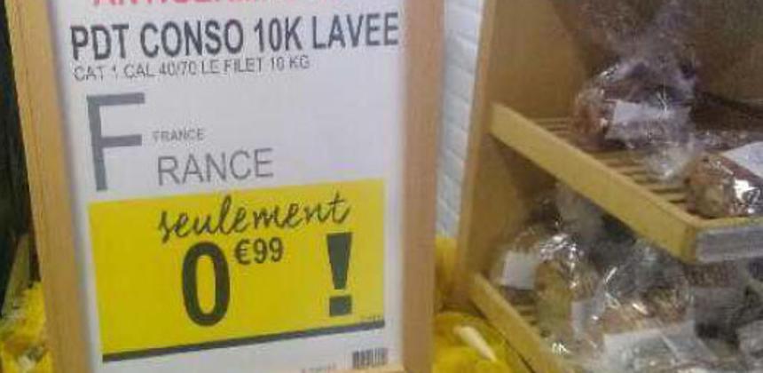 Pommes de terre ==&gt; Moins de 1 € les 10 kg chez Casino, ramené à la frite ça fait vraiment pas beaucoup ... bit.ly/2BEq5eP