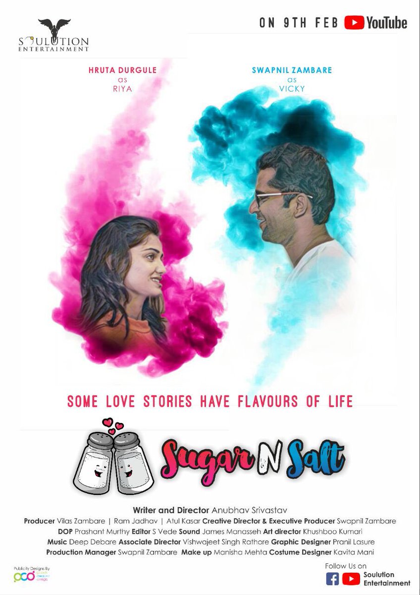 hrutad's tweet photo. Meet Riya &amp; Vicky!!! 

Two different flavours of same emotion.

#Hruta_Durgule as Riya &amp; #Swapnil_Zambare as Vicky.

Teaser will be out on #2nd_Feb.

#Sugar_n_Salt. #Romantic_ShortFilm. 

#9th_Feb. " https://t.co/SLE6O9iOxr