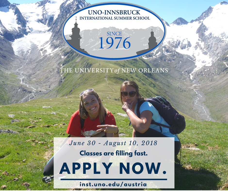 PlainsmanPromos's tweet photo. The UNO-Innsbruck International Summer School offers over 40 courses in Business, Humanities, and Science. Earn 6 college credits (transferable to AU), live for 6 weeks in the heart of the Austrian Alps, and travel through Europe on long, free weekends. https://t.co/l6C0zv1z9V