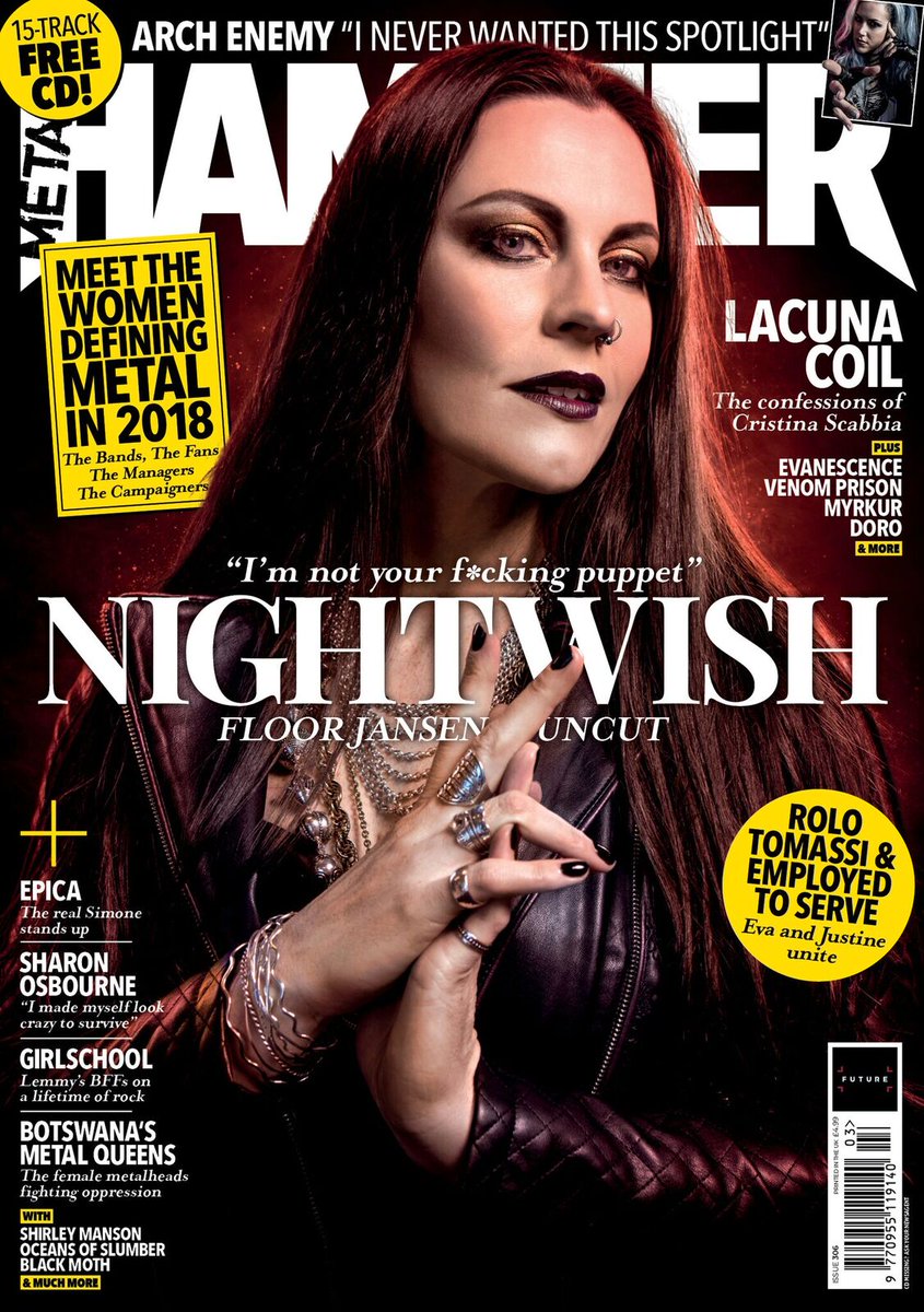 MetalHammer's tweet image. Ladies and gentlemen, please welcome @NightwishBand to the cover of our new issue - a celebration of the women defining metal in 2018. On sale this Thursday, Feb 1.