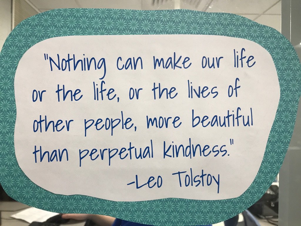 CalhounLibrary's tweet photo. To go along with the theme of kindness found in their in class reading of R.J. Palacio's Wonder, students from Ms. Johnson and Ms. Joy's classes selected their favorite quotes about kindness for our latest library display. https://t.co/lpbglI3zWA