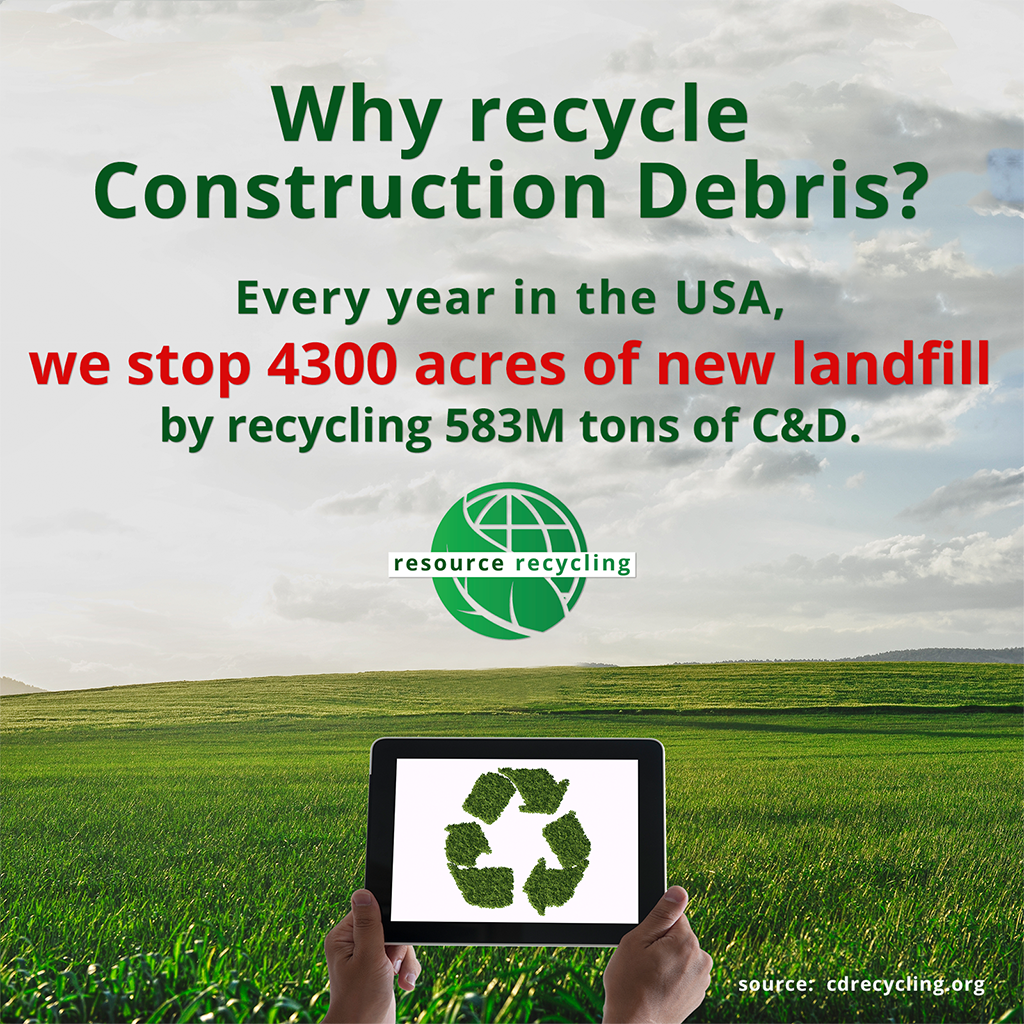 ResourceRecycl1's tweet photo. Why #recycle construction debris?  We want to keep it out of the landfill.  How about you? #RecylingResolutions #sustainability #zerowaste https://t.co/n25i27wStF