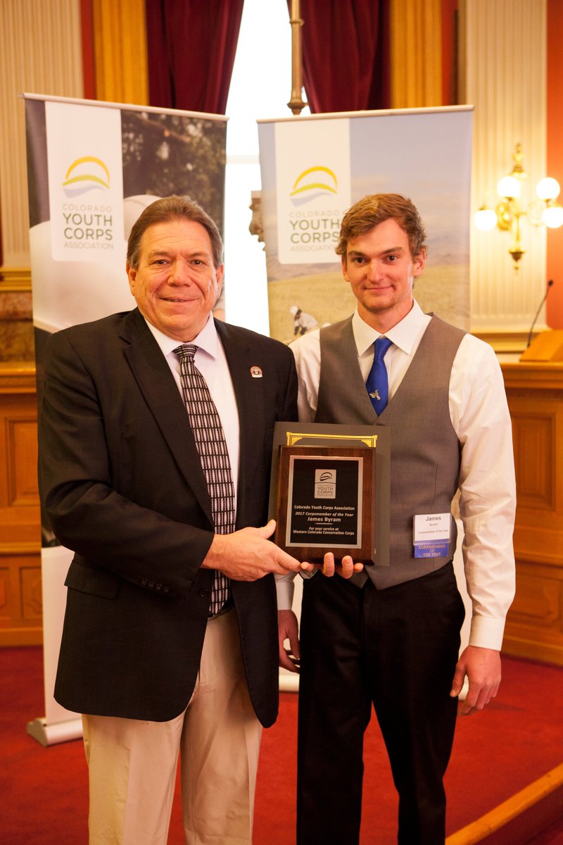 Yesterday @SCOTTFORCOLO presented the Corpsmember of the Year to James Byram from Western Colorado Conservation Corps.  We are grateful for Senator Scott's support of our mission to steward public land and employ Colorado's next generation!