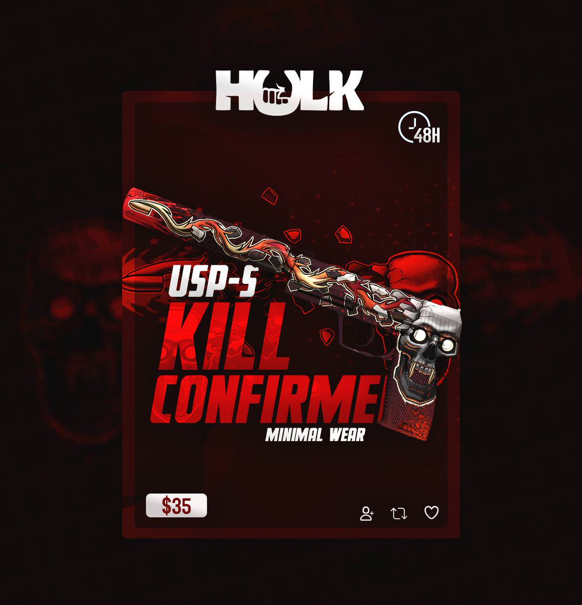 YtZlashy's tweet photo. USP-S | Kill Confirmed MW ($36) #CSGOGiveaway 

TO WIN:
✔️Follow Me &amp; @Hulk_gg 
✔️Retweet 
✔️Tag 2 Friends!
✔️visit: https://t.co/v9IvnZ1qOU

Winner in 48Hours!⏳ GL TO EVERYONE!🍀 https://t.co/p2AmXMPPmR