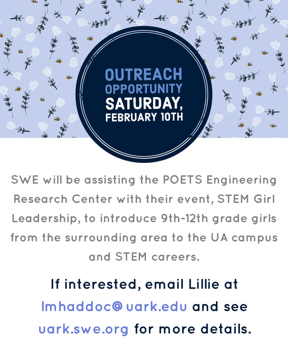 SWEUARK's tweet photo. If you’re interested in helping out, email our outreach coordinator, Lillie Haddock, at lmhaddoc@uark.edu. https://t.co/siJRgVQOcl