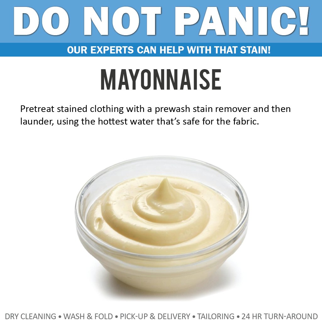 WashClubNYC's tweet photo. #stain #experts tip to remove #mayo from your #clothing. Or use our convenient #pickup and #delivery for #laundry and #drycleaning. https://t.co/eBDM2FML6X