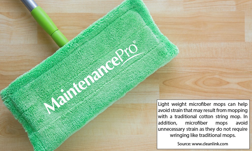 MaintenancePro_'s tweet image. #TuesdayTip: Reduce the risk of #janitorial workplace injury &amp;amp; strain by using #microfiber mops. bit.ly/2FtnuXw