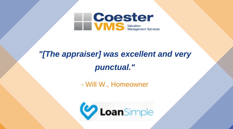 CoesterVMS's tweet photo. Thank you Will W. for the positive review! We are happy we were able to assist with your appraisal needs, and look forward to our continued partnership with @LoanSimple . #ThankYou #CoesterVMS #Positivity #Reviews https://t.co/9yj683pRZZ