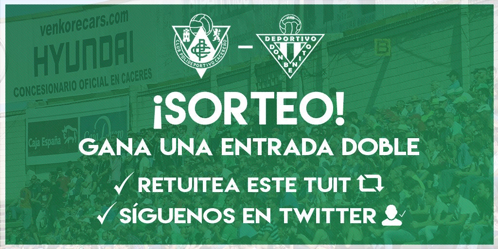 ¡SORTEO! ¿Quieres ir GRATIS al partido ante el Don Benito? ¡Participa en nuestro sorteo! Sigue los pasos indicados en la imagen y tendrás la posibilidad de ganar una entrada doble en preferencia. Tienes hasta el sábado a las 12.00 horas para participar