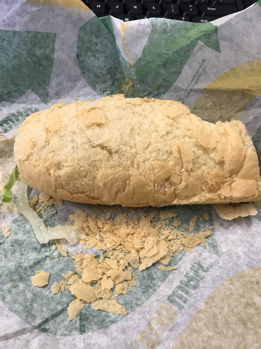 SaucedUpTour's tweet photo. Thanks @SUBWAY for the hard crusty bread #disappointed #freshnot #badlunch https://t.co/X9NEYub7RT
