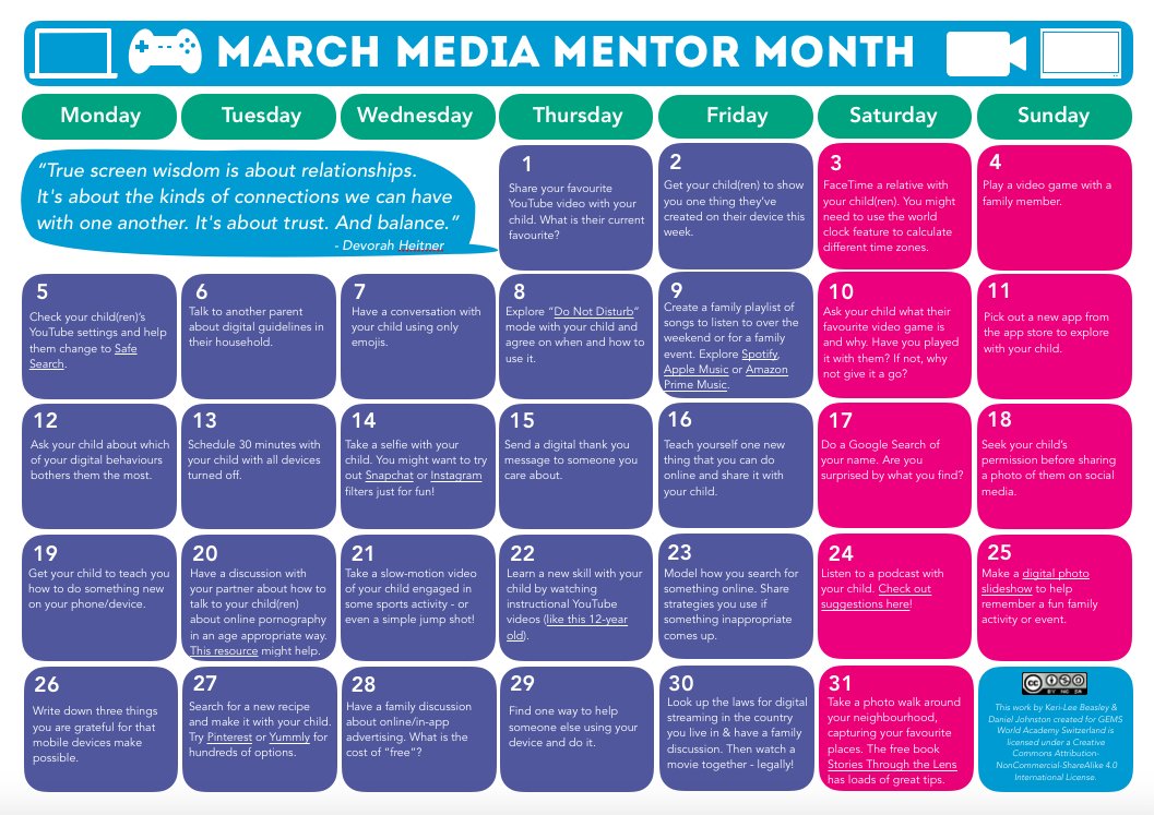 klbeasley's tweet photo. Join me for #MediaMentorMonth &amp; be a Media Mentor for your children, not just the media police. https://t.co/hGAbDGhFFs #isedcoach #digcit #pypchat #mypchat #ADEdu #GWAinspire @GWASWellbeing @GWASwitzerland @feetetweet @chamada @mscofino @PanaAsavavatana #uwclearn @gitaneee https://t.co/E0alpE10s1