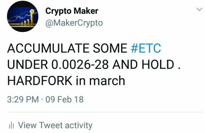 MakerCrypto's tweet image. #etc 40% up from my signal..  Hold til fork 

$gup $Lmc $xrp $ptoy $Ada $thc