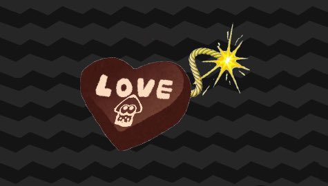 SplaToomlp's tweet image. これはバレンタインボム。チョコレートの形をしたボムだ。バレンタインで浮かれているイカボーイに渡して不意打ちしよう。