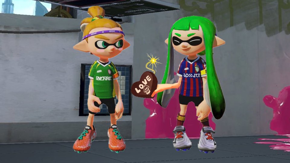 SplaToomlp's tweet image. これはバレンタインボム。チョコレートの形をしたボムだ。バレンタインで浮かれているイカボーイに渡して不意打ちしよう。