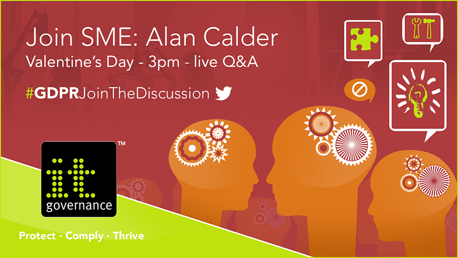 ITGovernance's tweet image. Join our #GDPR Twitter chat today at 3pm GMT. You can join in with the hashtag #GDPRJoinTheDiscussion