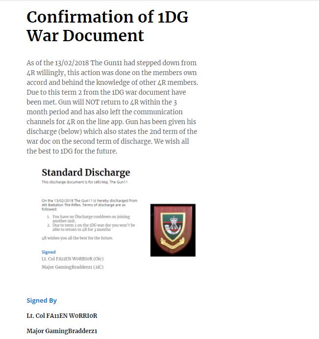 1st Dragoon Guards BF4 Milsim (@queensdragoons) on Twitter photo To all my men and brothers in 8ID/1DG , the allies and supporters that put the many hours in to win this war. I salute u all.
@8IDMilsim
<a href="/MilsimNews/">Milsim News Network</a>
<a href="/5thMRCMD/">USMC 5th MR Command</a> To all my men and brothers in 8ID/1DG , the allies and supporters that put the many hours in to win this war. I salute u all.
@8IDMilsim
<a href="/MilsimNews/">Milsim News Network</a>
<a href="/5thMRCMD/">USMC 5th MR Command</a>