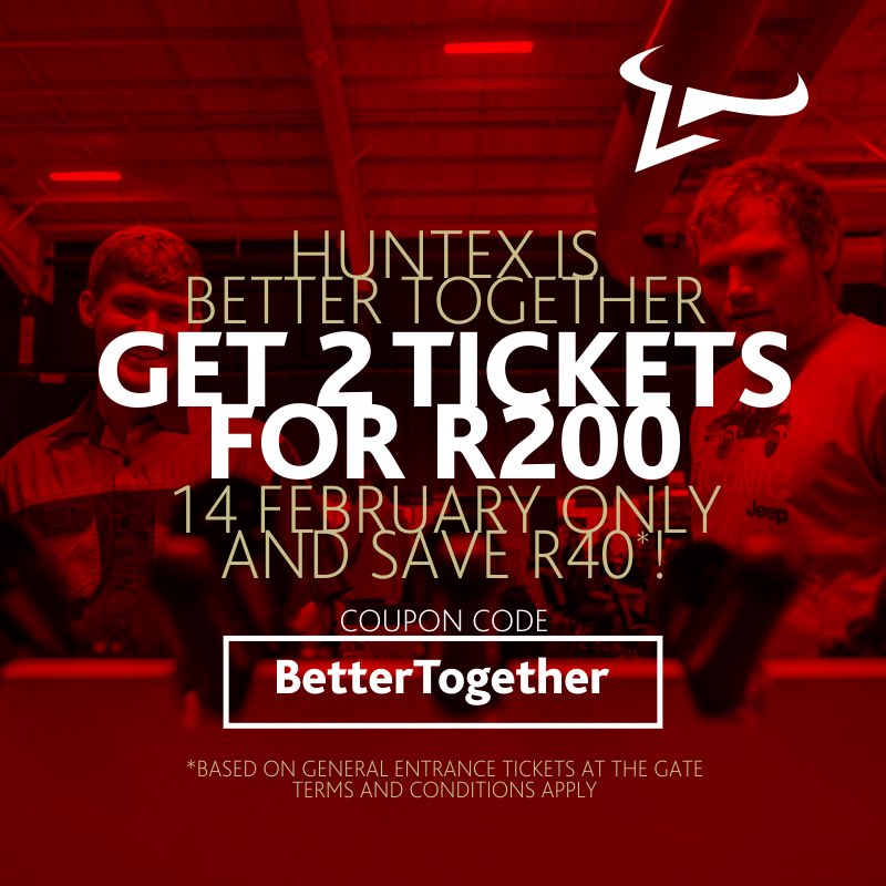 HuntExNow's tweet image. Get 2 General Entrance tickets for R200 on 14 February only and save R40! Use coupon code BetterTogether at goo.gl/vq6yMo. Limited to two general entrance tickets per order. Offer applies to online tickets only.