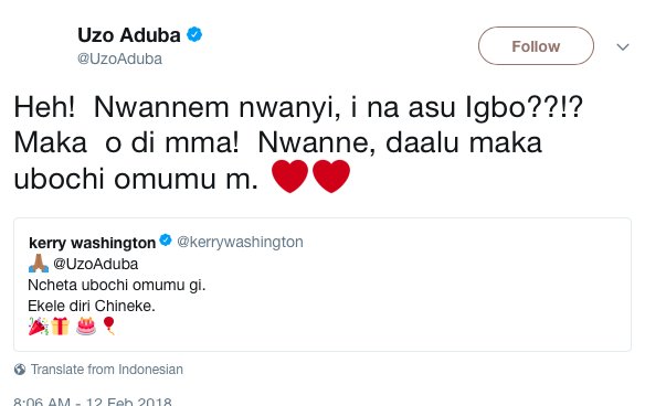 Kerry Washington wishes Uzo Aduba a Happy Birthday in Igbo!  