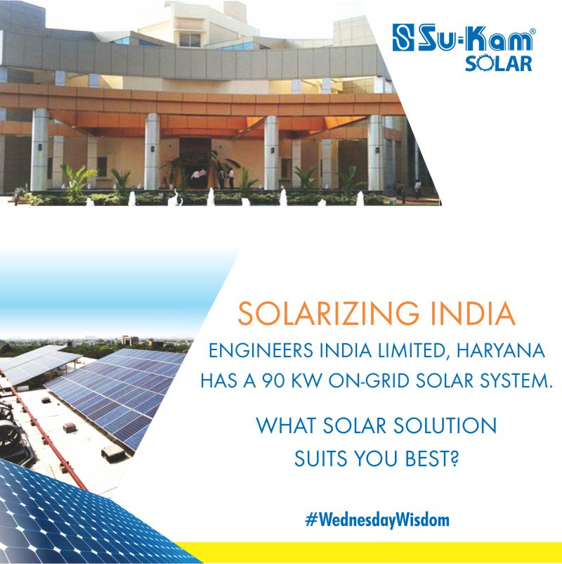 SukamIndia's tweet photo. #WednesdayWisdom: Engineers India Limited, Haryana has a 90 KW ON-GRID solar system.
What Solar solution suits you best ?
#SolarizingINDIA #GoSolar #SukamSolar #SolarEnergy #SolarPower #OnGrid #SolarSystem https://t.co/QIcGnEIQK8